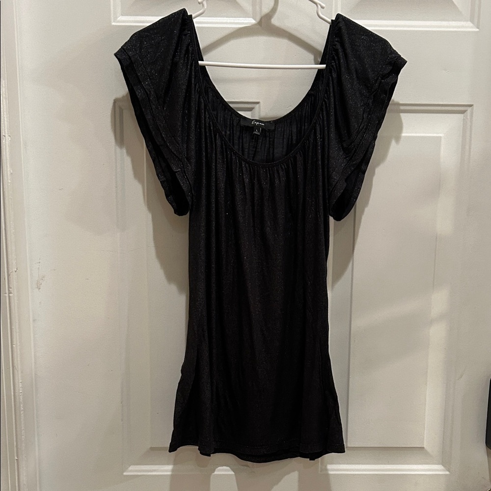 Express Black Flutter Sleeve Blouse